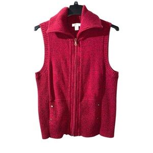 CJ Banks Womens 100 Cotton Knit Sweater Vest Zip Red Collared 1X